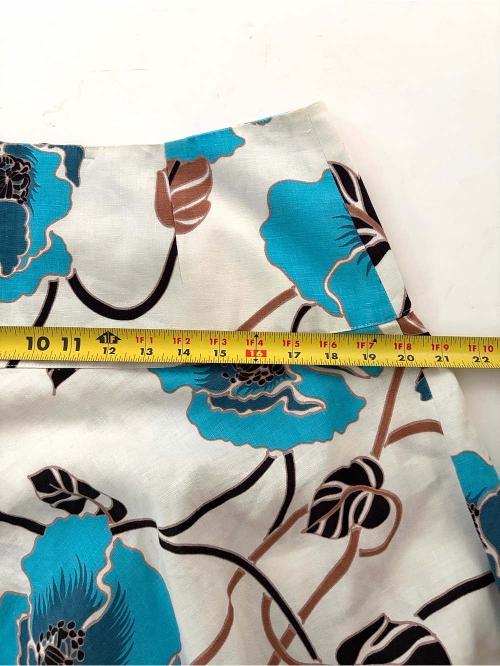 Polvere Pure Linen Italy Floral Flared Open Front Skirt White Blue size Large - Picture 15 of 16